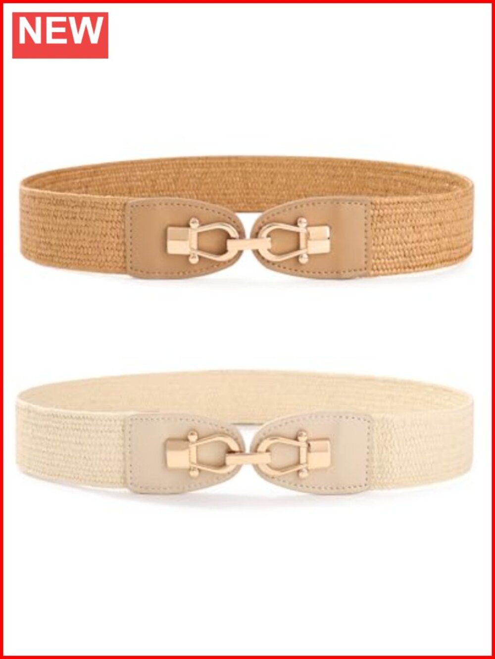 Women's Elastic Waist Boho Braided Belt Breathable Straw Metal Buckle